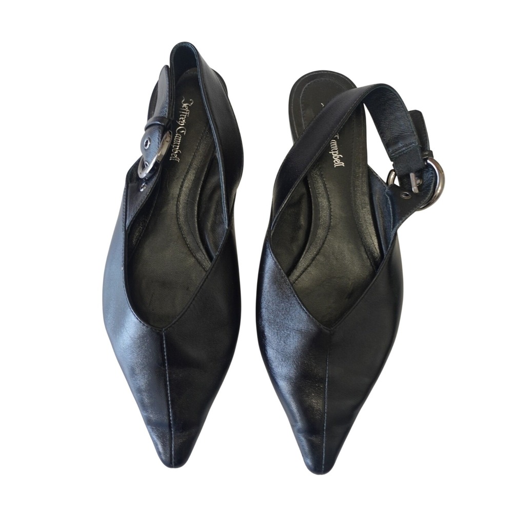 Jeffrey Campbell Black Leather Pointed Toe Slingback Flats 7.5 Scone Minimalist